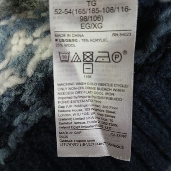 GAP Men's XL Fairisle Crew Heather Grey Acrylic/Wool Grey/Blue/White Sweater - Picture 9 of 10